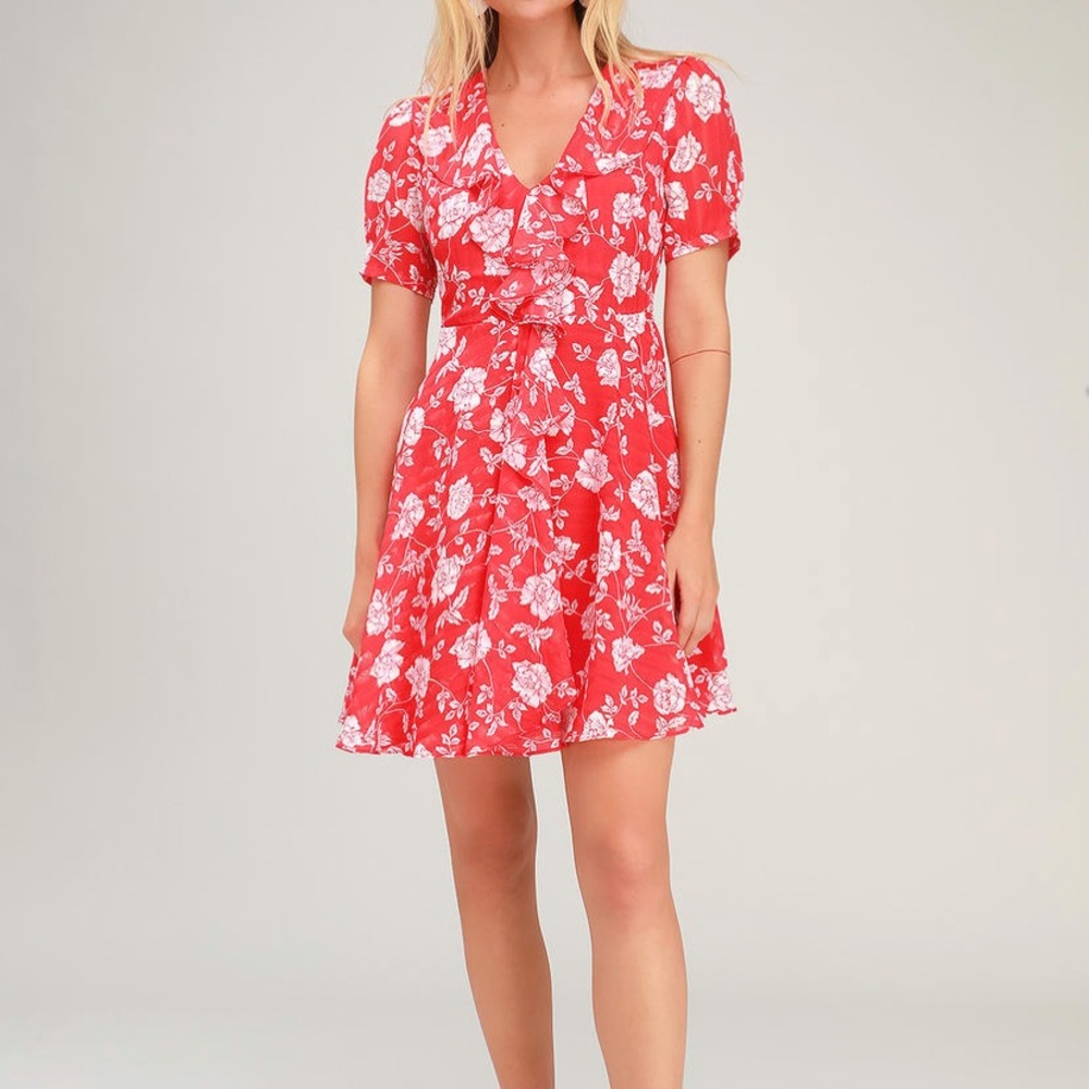 Red and white lulus floral dress